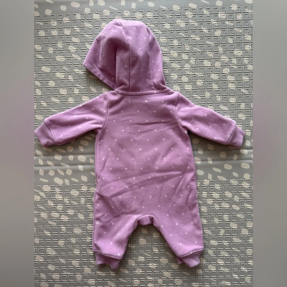 Carters Baby Girl Zip Up Hooded Onesie Newborn Purple & White